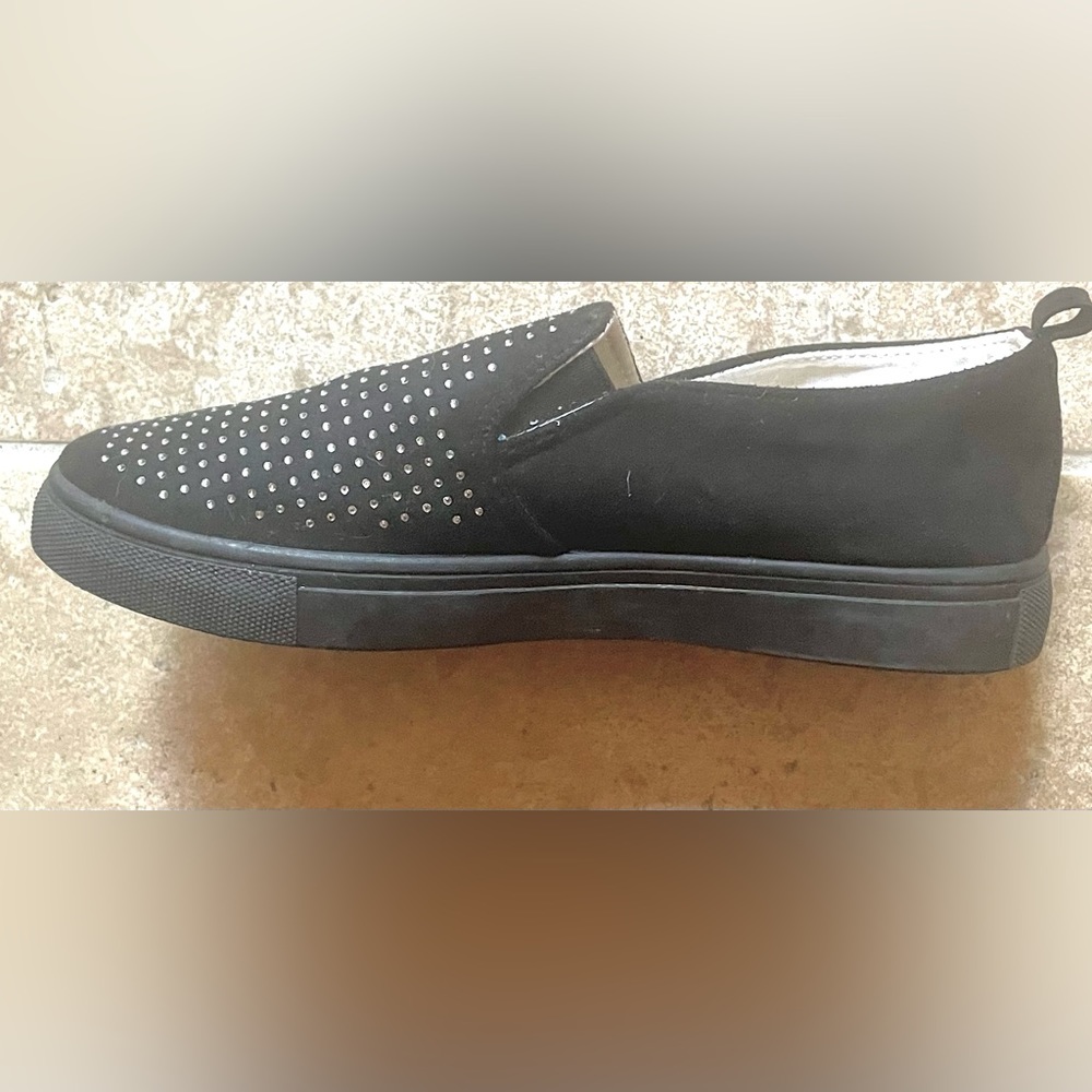 Like new black w/rhinestones Tahari slip ons